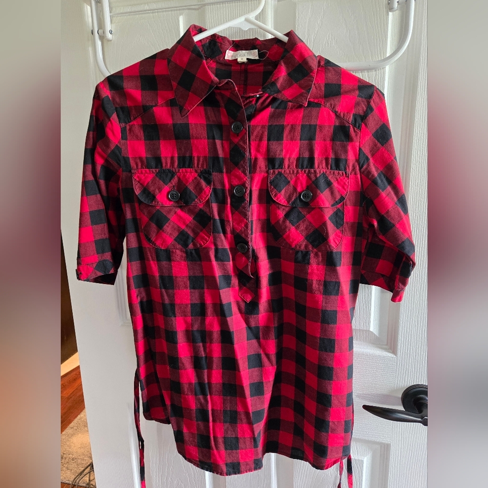 Red and Black Plaid Button-Up Shirt